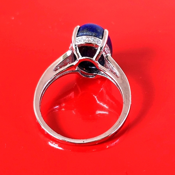 Natural Lapis Lazuli & CZ 925 Sterling Silver Ring - Picture 5 of 8